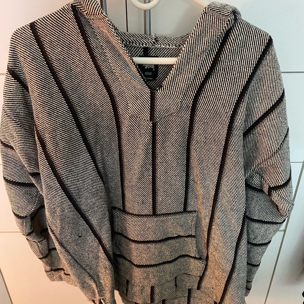 Stussy white and black striped sweater